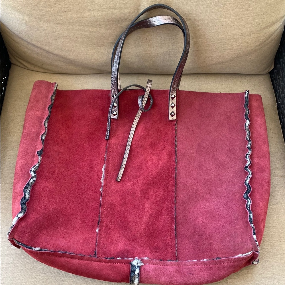 Rosella D. Genuine Leather Red Suede Shoulder Bag